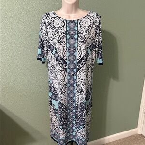 Dress Barn Blue and White Patterned Midi Dress